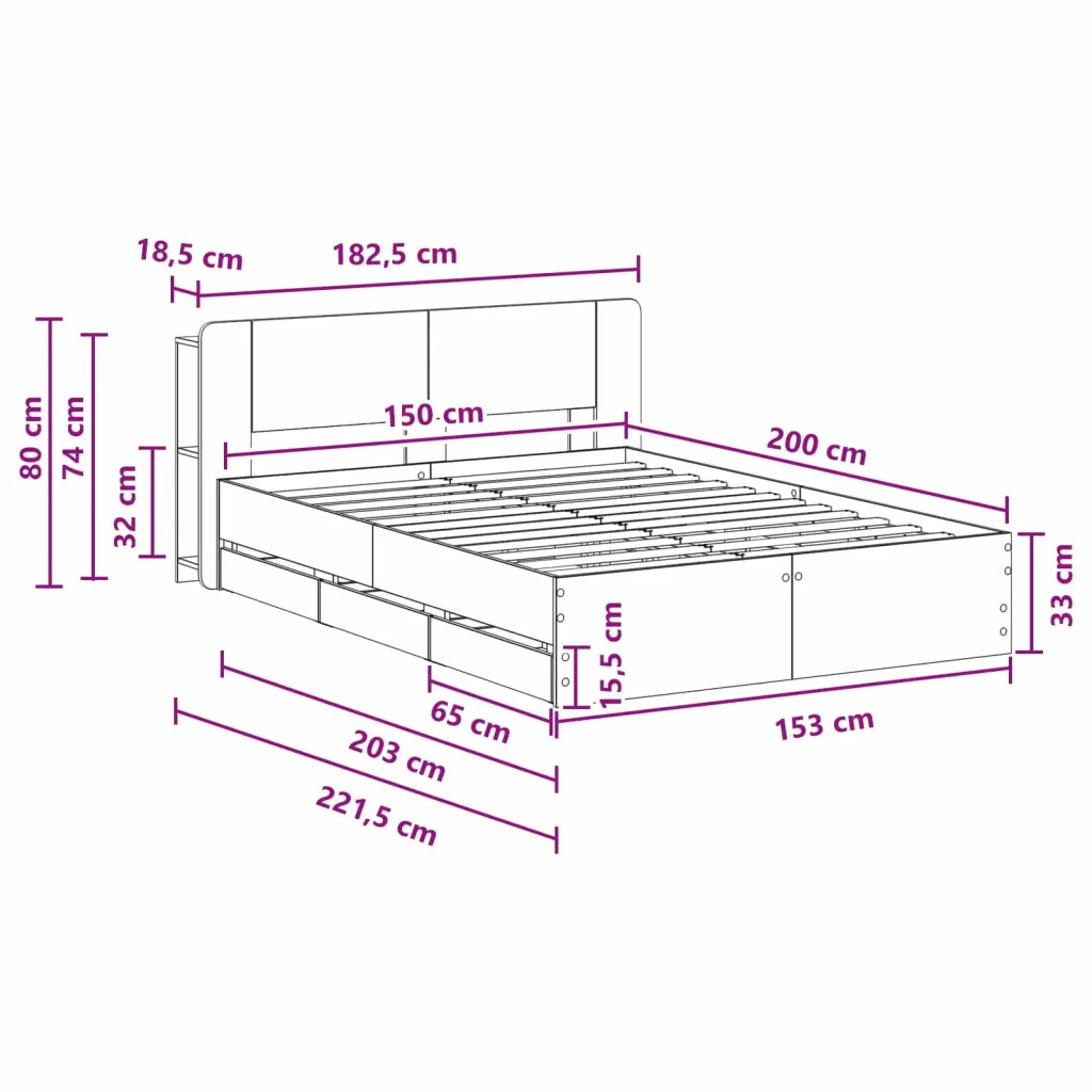 Telaio del letto con storage con testiera Nero 150 x 200 cm 3433967