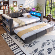 OKWISH Letto Divano 90×190 cm, Letto Singolo con Contenitore, LED Regolabile e Prese, 90×190 cm e 180×190 cm, senza Materasso, Grigio Scuro