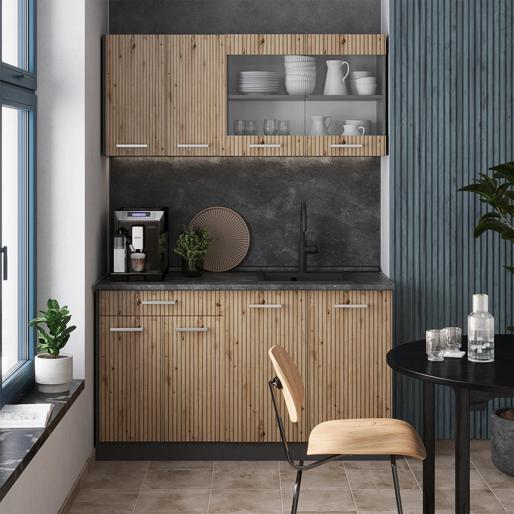 Cucina monoblocco R-Line Rovere artigianale/Antracite 140 cm, PL Antracite Vicco