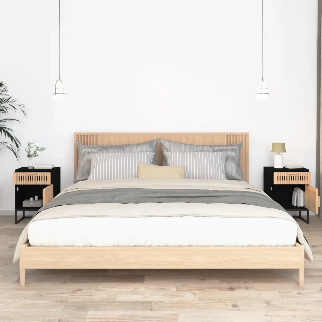 Comodini 2 pz-Set di 2 Tavolino da notte Neri 40x30x55,5 cm Legno Multistrato e Ferro
