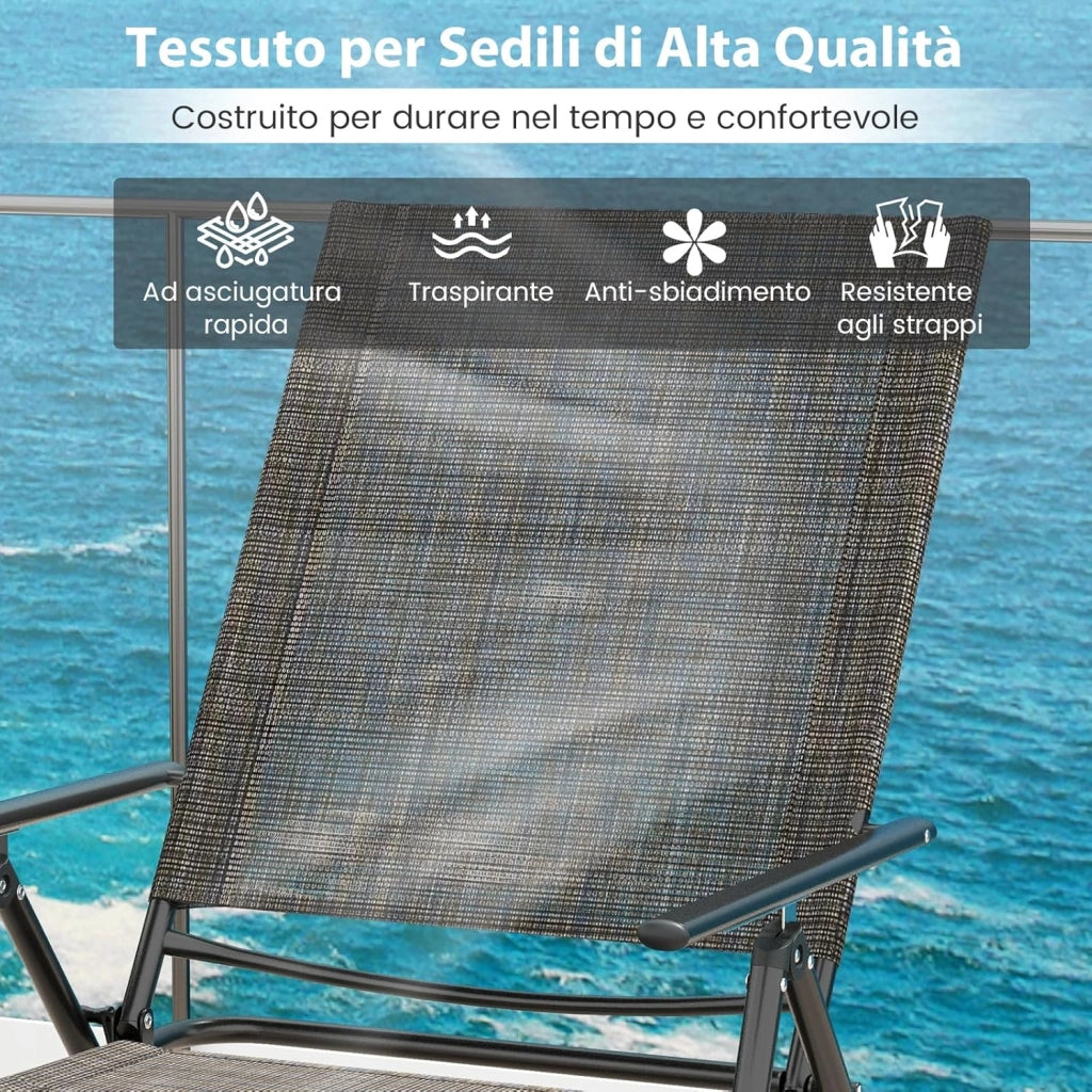 Set di 2 Lettini Prendisole da Giardino, con Schienale Regolabile, Sedia a Sdraio Pieghevole con Schienale Reclinabile, per Terrazzo Piscina Giardino, Portata 150 kg (Marrone)