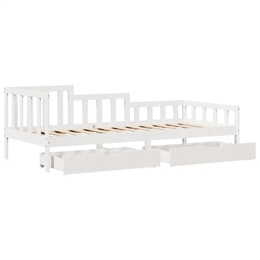 Dormeuse con Cassetti Bianca 80x200 cm Legno Massello di Pino 3302099