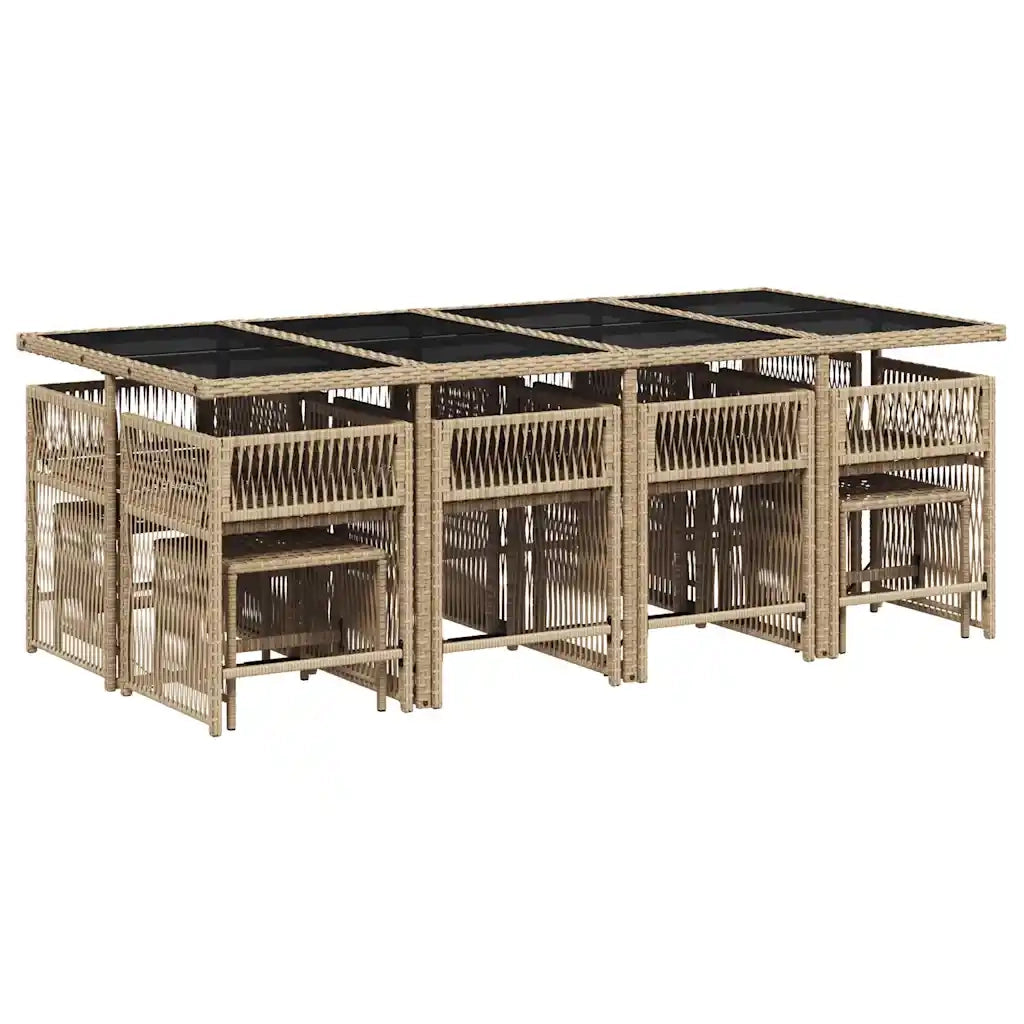 Set da Pranzo da Giardino 13 pz con Cuscini Beige in Polyrattan 3211702