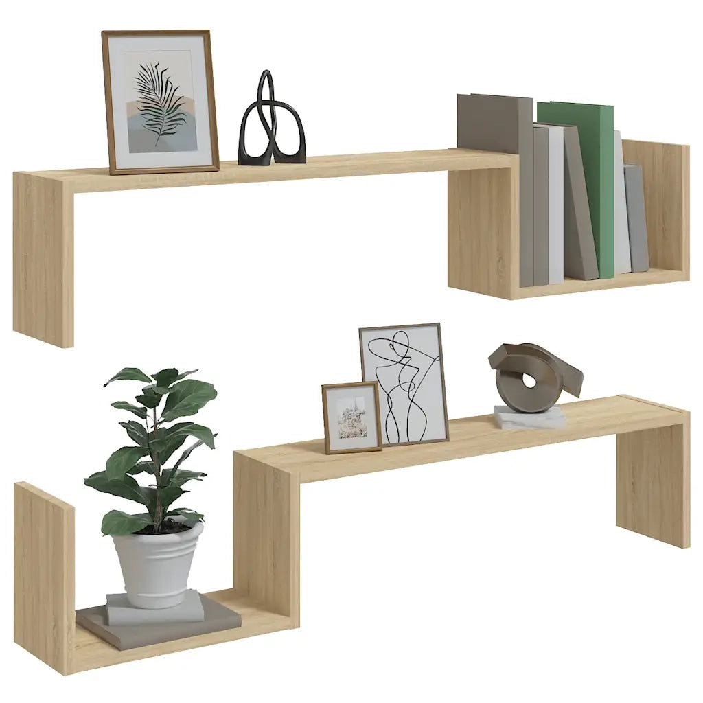 Mensole a Muro 2pz Rovere Sonoma 100x15x20 cm Legno Multistrato 807271