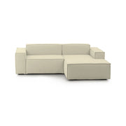 Divano fisso Amuleto, Divano componibile a 2 posti con penisola destra, Made in Italy, SofÒ  moderno in tessuto, Cm 220x170h70, Beige