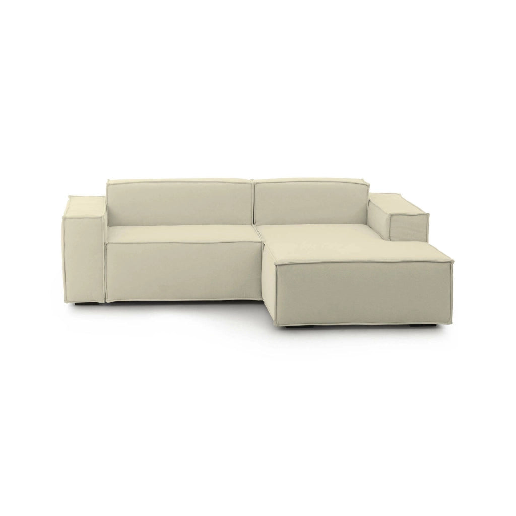 Divano fisso Amuleto, Divano componibile a 2 posti con penisola destra, Made in Italy, SofÒ  moderno in tessuto, Cm 220x170h70, Beige