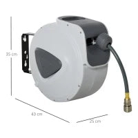 DURHAND Avvolgitubo Automatico 20m + 194cm con Attacco Φ1/4'', Montaggio a Parete e Ruotabile di 180°, Grigio