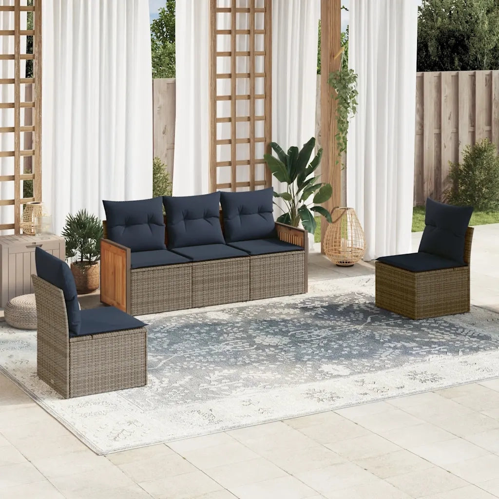 Set Divani da Giardino 5 pz con Cuscini Grigio in Polyrattan 3227531