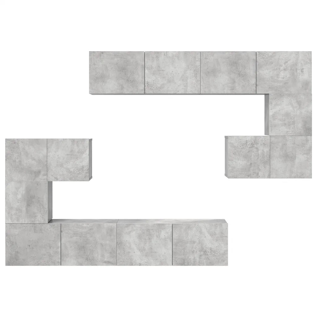 Set di Mobili Porta TV 8 pz Grigio Cemento in Legno Multistrato 3079143