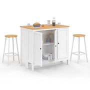 IDMarket - Tavolo bar ad isola Achille e 2 sgabelli in legno bianco con piano in faggio