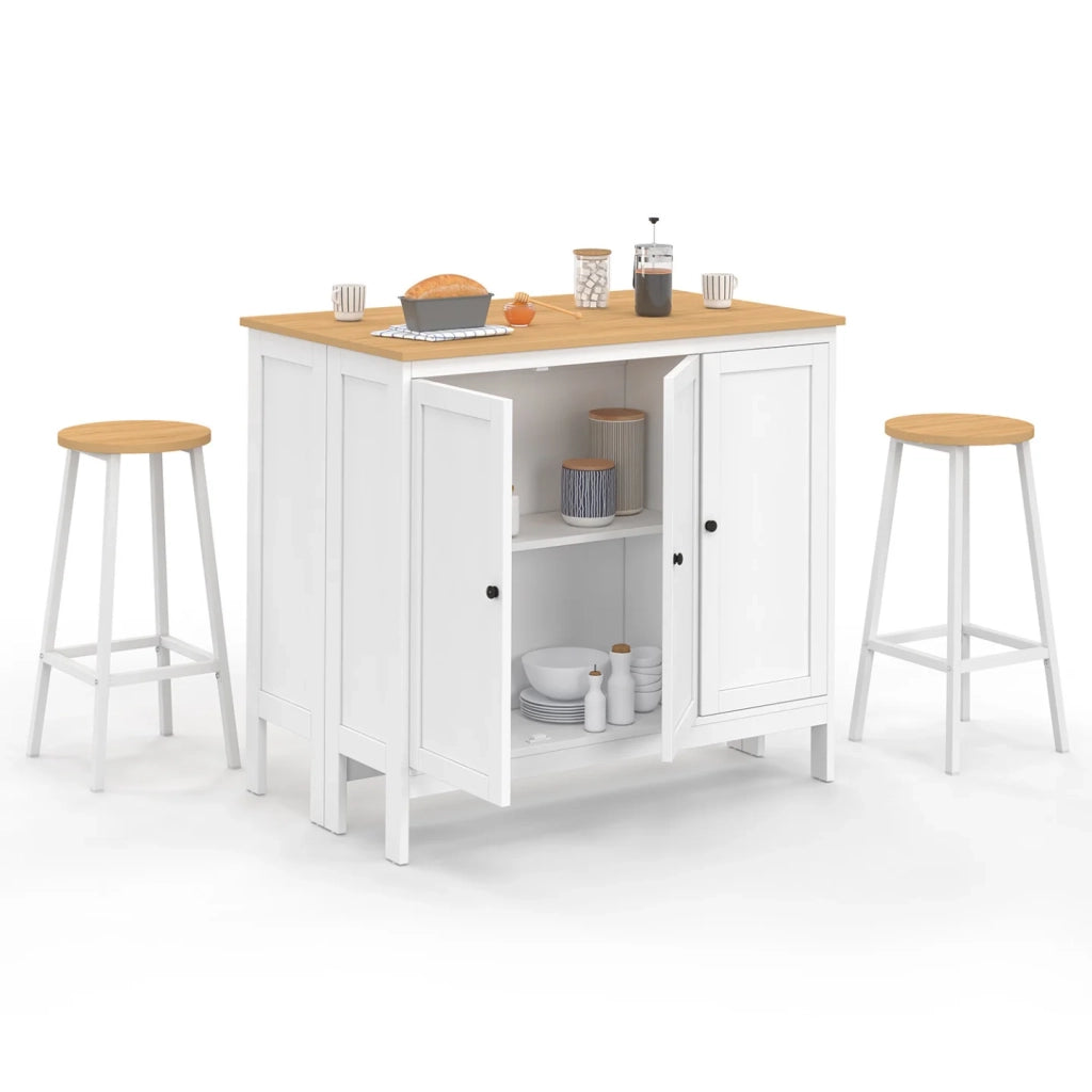 IDMarket - Tavolo bar ad isola Achille e 2 sgabelli in legno bianco con piano in faggio