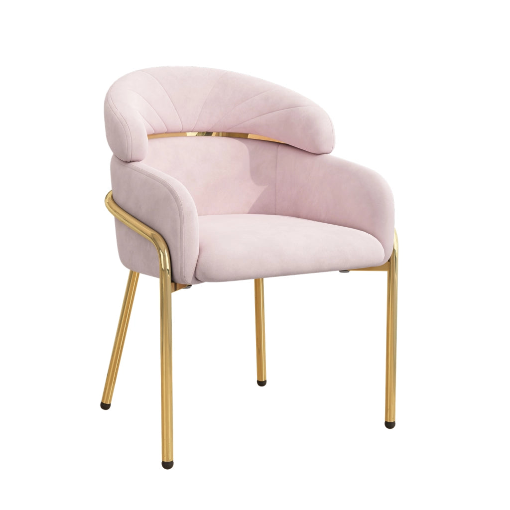 Sedia da pranzo in velluto rosa con gambe in metallo, stile moderno per soggiorno e camera da letto