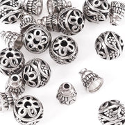 Collezione di corone tibetane a forma di sfera - 3-gaio - set di corone cilindriche - argento antico - 11mm - 8mm corone set - mala