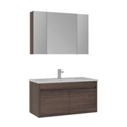Set mobile lavabo con specchio (2 pezzi) "Side 100 v3" - 100 x 45 x 52 cm - Noce