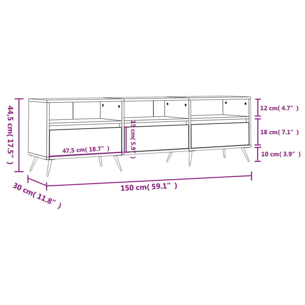 TV Cabinet White 150x30x44.5 Cm Wood-based Material