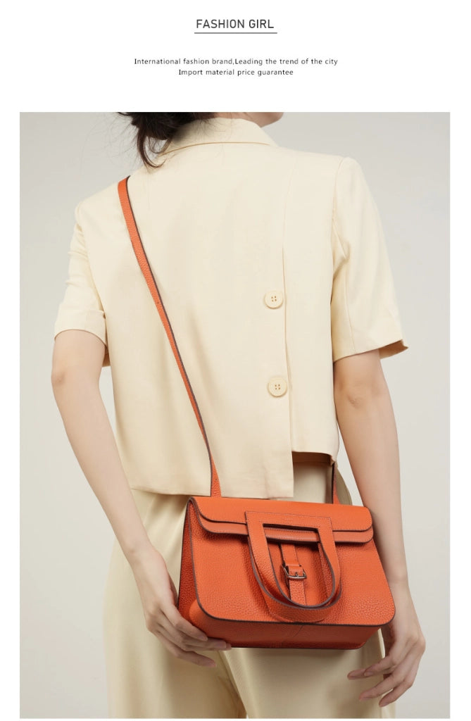 Borsa a mano casual da donna in vera pelle arancione