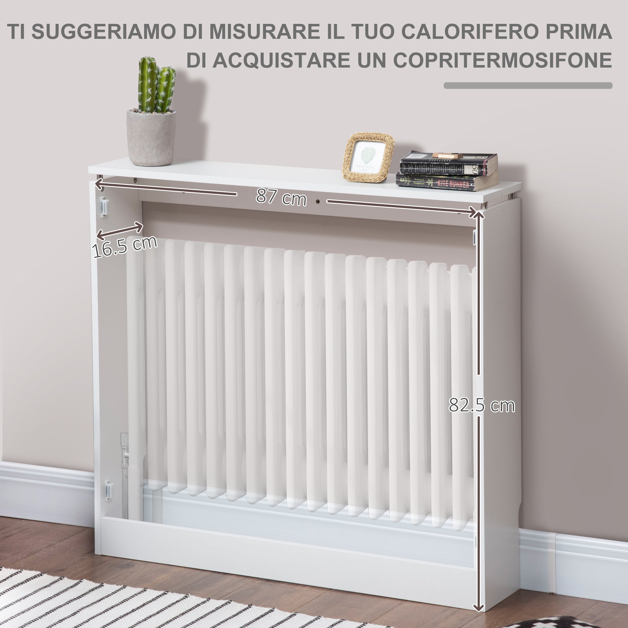 Copritermosifone a Doghe 90x18x84 cm in MDF e Acciaio Bianco
