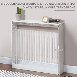 Copritermosifone a Doghe 90x18x84 cm in MDF e Acciaio Bianco