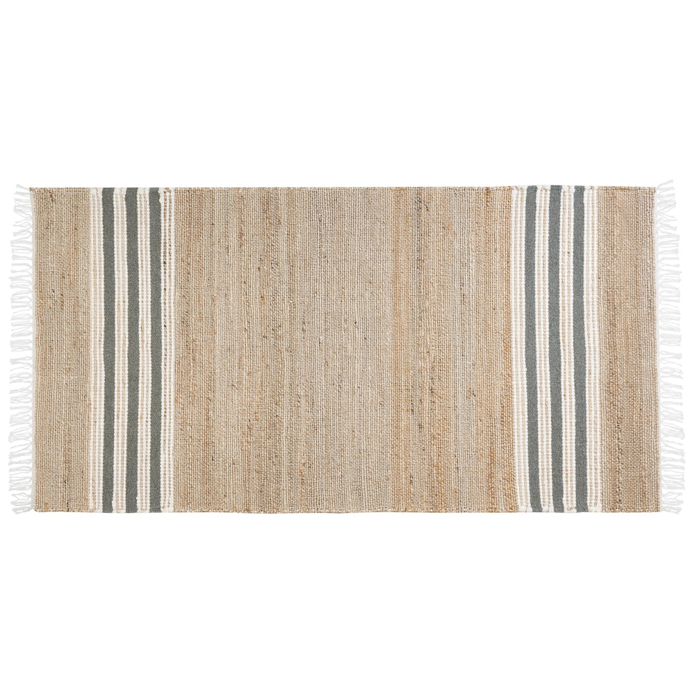 Tappeto in iuta con motivo a righe e nappe beige e grigio 80 x 150 cm soggiorno camera da letto ingresso