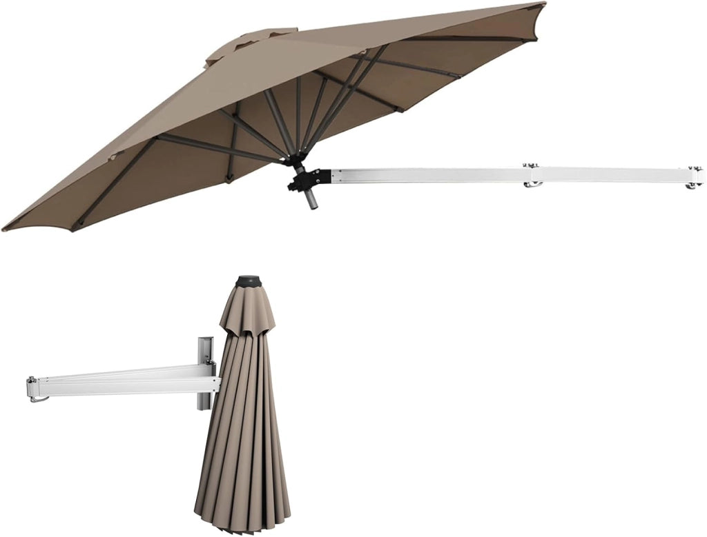 Ombrellone a Muro da Balcone Regolabile in Altezza e ad Angolo, Ombrellone da Parete Richiudibile con Palo in Metallo, Protezione da Sole, Anti UV, Ombrellone da Giardino 250 cm
