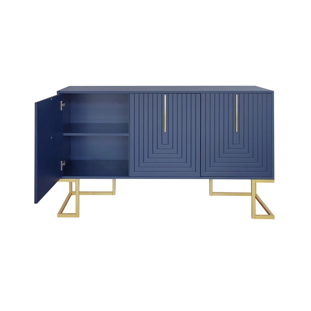 Credenza 3 Ante con Ripiani Regolabili e Maniglie in Metallo ¨C MINIMAL ¨C Blu Navy