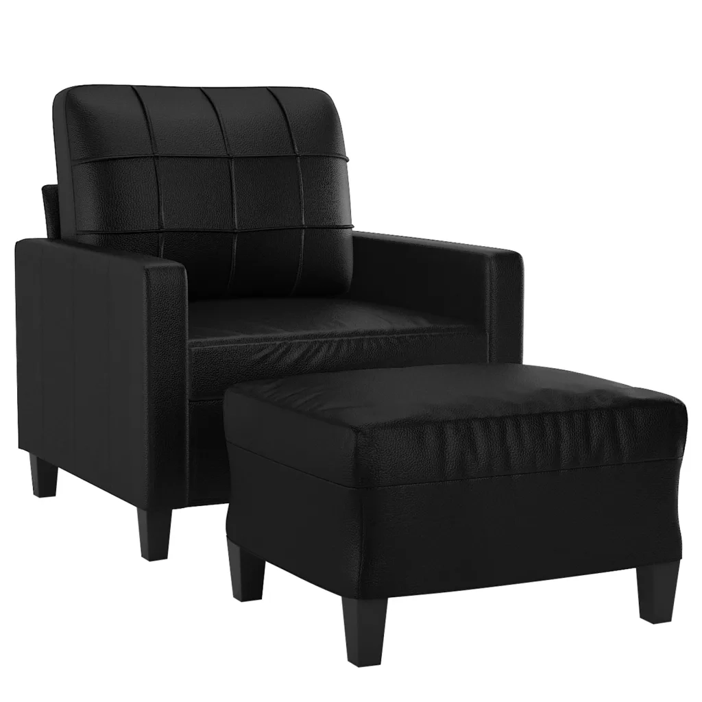 Poltrona | Sedia Relax con Poggiapiedi Nero 60 cm in Similpelle