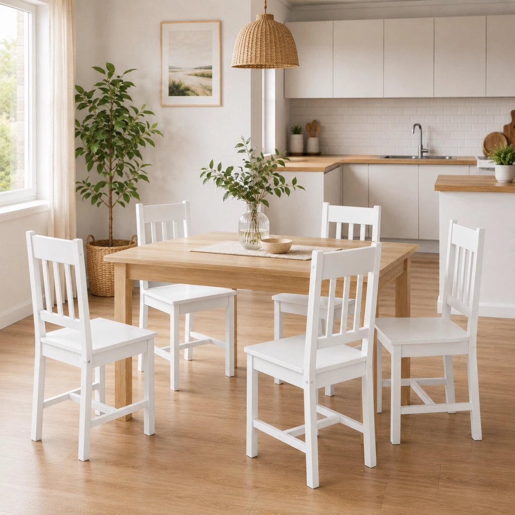 Set di 4 sedie da pranzo 41x46.5x85.5 cm con schienale aperto in legno bianco