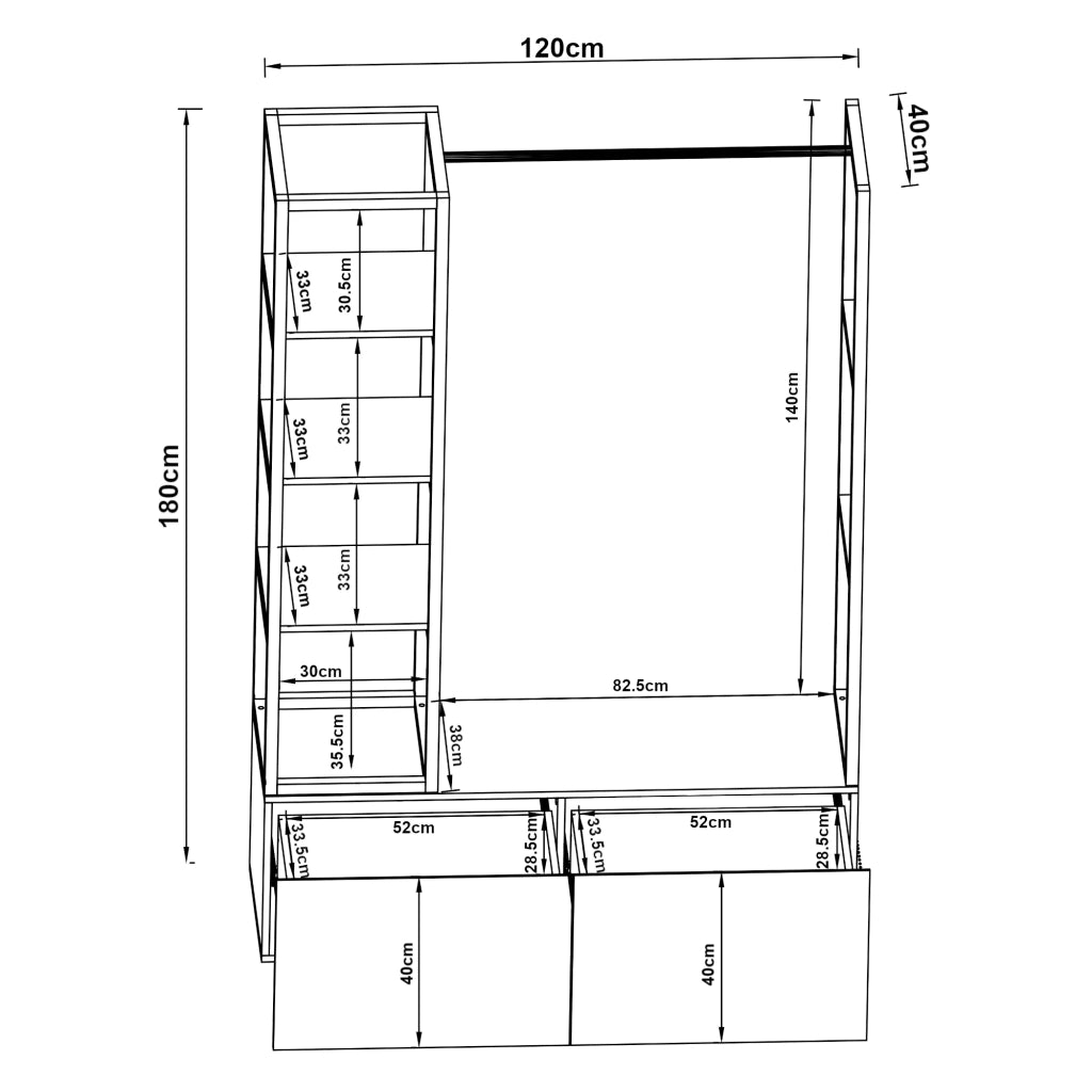 Appendiabiti in metallo e MDF 180 x 120 x 40 cm effetto noce canaletto 03_0008130