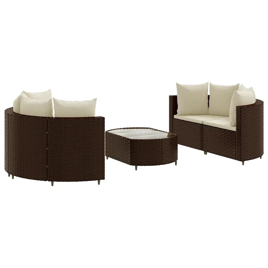 Set Divano da Giardino 5 pz con Cuscini Marrone in Polyrattan