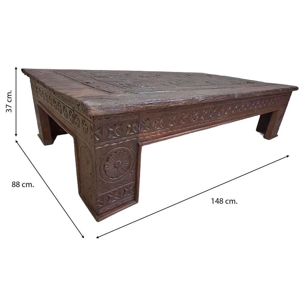 Tavolino in legno artigianale marrone 148x88x37h cm