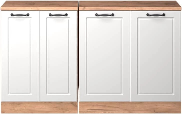 Set di mobili sottotetto Rion, Bianco casa di campagna, 140 cm Set di 2 carcasse armadio profondità 60 cm, adatto per il salvaspazio sotto tetti spioventi