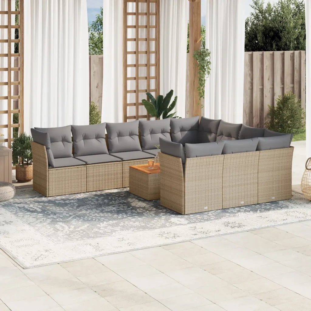 Set Divani da Giardino 11 pz con Cuscini Beige in Polyrattan