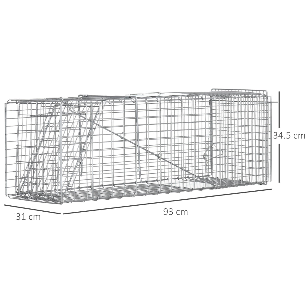 Gabbia Trappola per Ratti, Topi e Nutrie Pieghevole in Acciaio, 93x31x34.5cm, Argento
