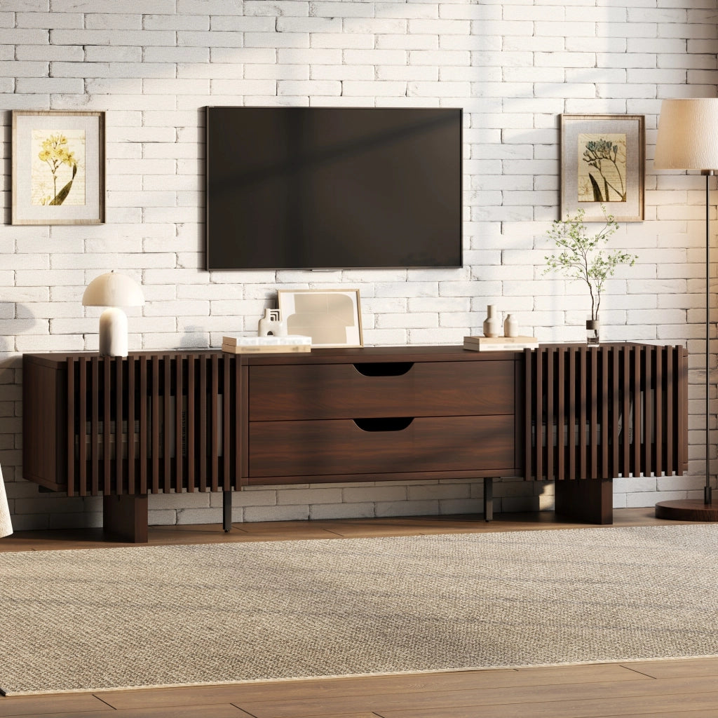 Mobile TV 180x40x45 cm con 2 cassetti e ante a lamelle in MDF