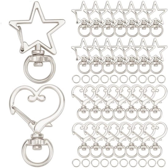 Manicotto da chiave rotativo - 40 pezzi - chiusura a crociera - forma stella/ cuore - lega - per creare gioielli - clip