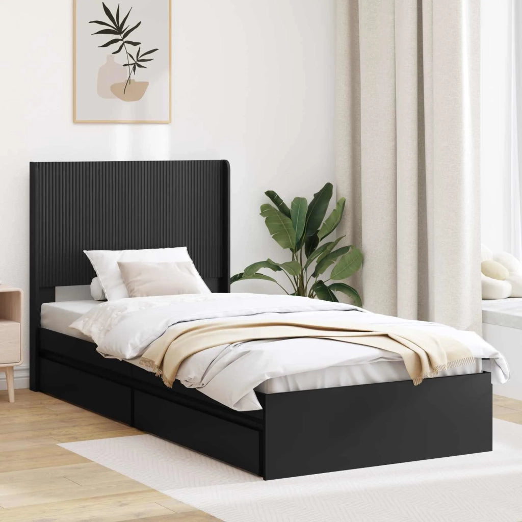 Struttura del letto con stoccaggio e testata Nero 75 x 190 cm