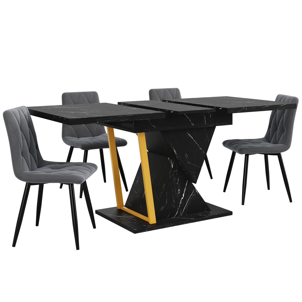 Tavolo allungabile da pranzo con piano effetto marmo struttura in MDF e metallo nero 110 × 80 × 76 cm