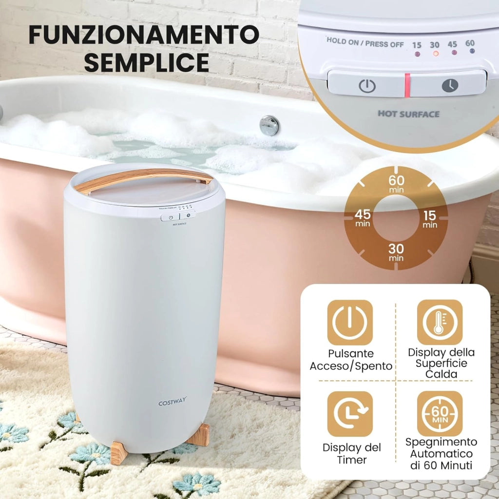 COSTWAY Scaldasalviette Bagno, Scaldabiancheria Grande 20 L con Timer, Spegnimento Automatico, Impostazioni 15/30/45/60 Minuti, Secchio Portatile per Scaldare 2 Asciugamani Oversize, Accappatoi
