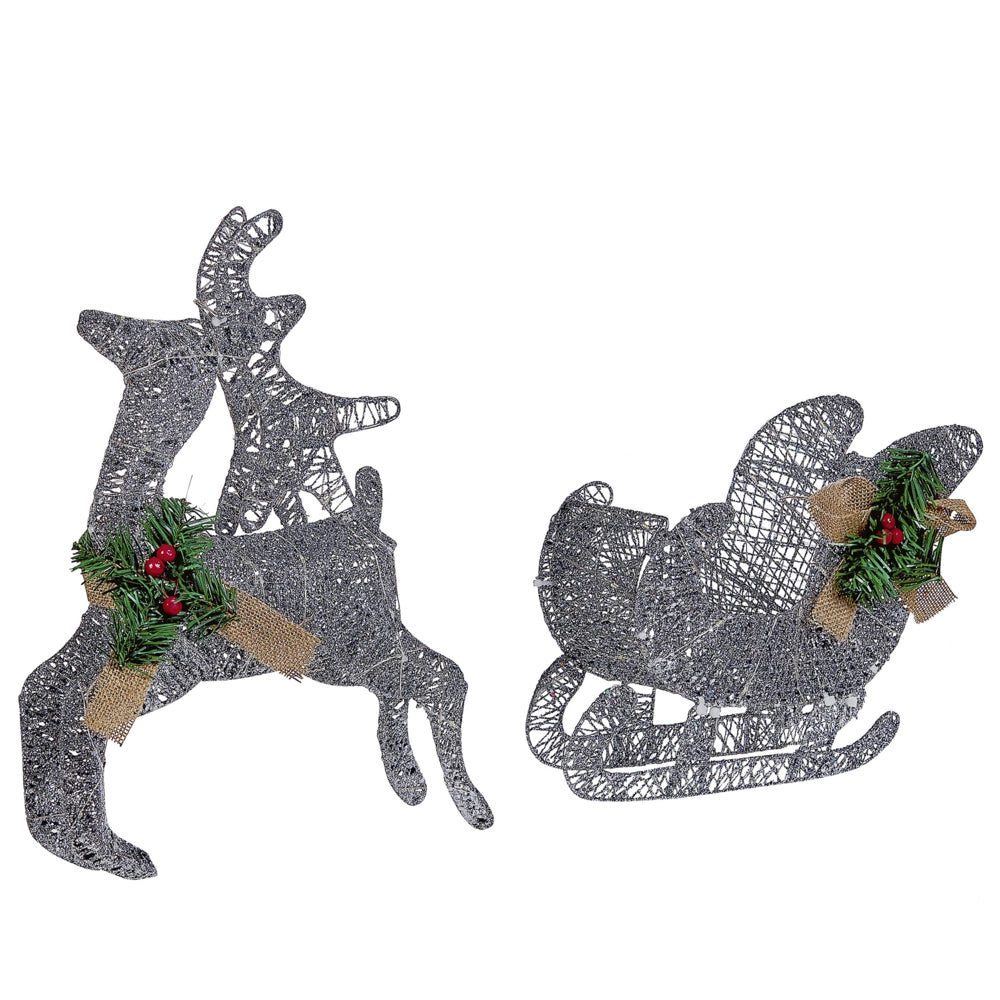 Decorazione da Giardino Natalizia Albero di Natale 60 cm con Luci LED Argento