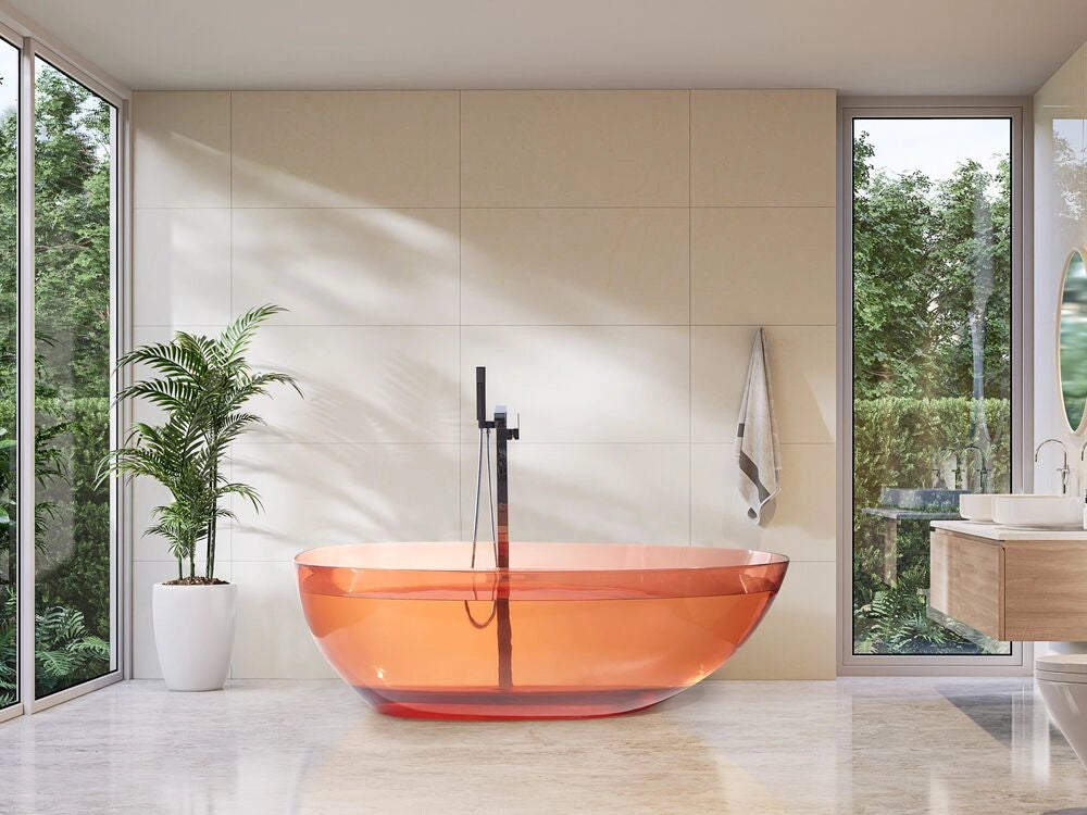 Vasca da bagno moderna con superficie solida ovale trasparente rosso 1690 x 780 mm design moderno semplice