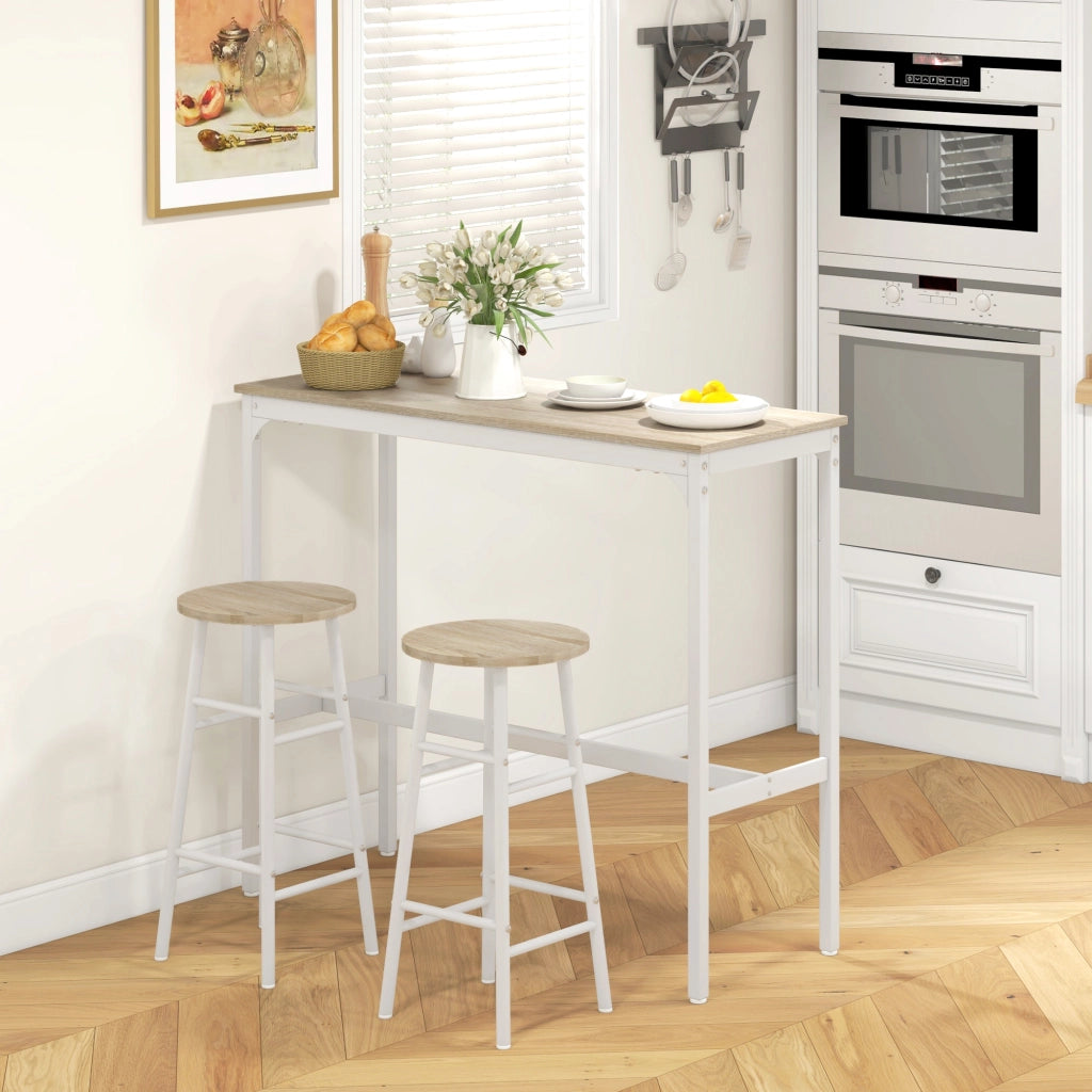 Tavolo alto da cucina con sgabelli - Xylo - Telaio acciaio stile industriale naturale e bianco