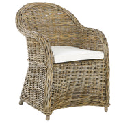 Poltrona da giardino in rattan naturale con cuscino di seduta in cotone bianco sporco per interni ed esterni