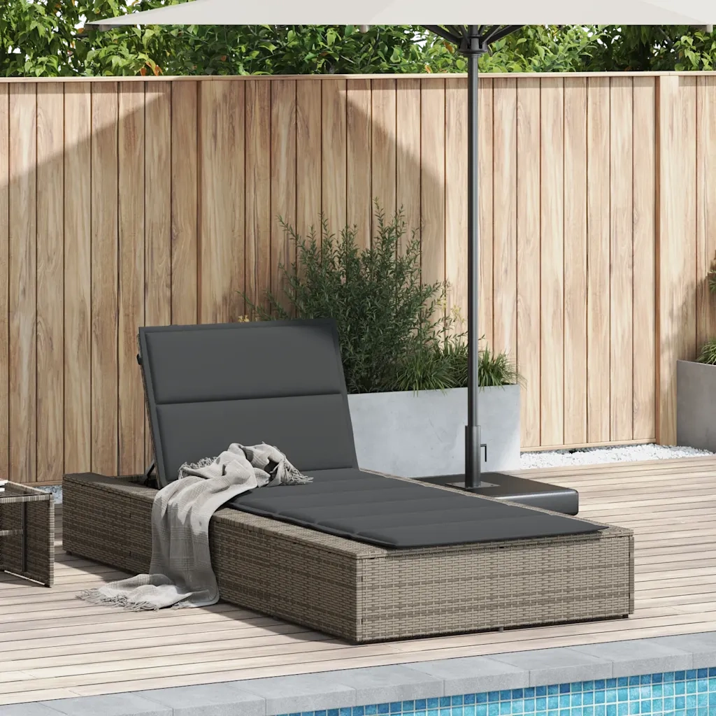 Lettino Prendisole | Sdraio da giardino | Lettino da sole con Cuscino Galleggiante Grigio Polyrattan
