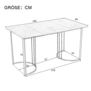 Set da Pranzo 5 Pezzi con Tavolo 140x80 cm in MDF Bianco e 4 Sedie in Velluto Nero