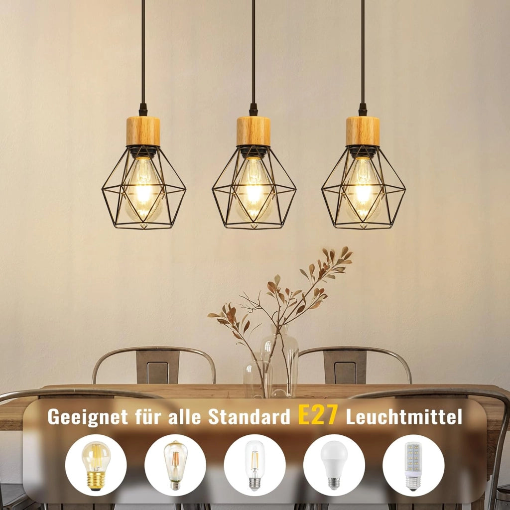 Lampada a sospensione ZMH 3 fiamme vintage nera in metallo E27 senza lampadina