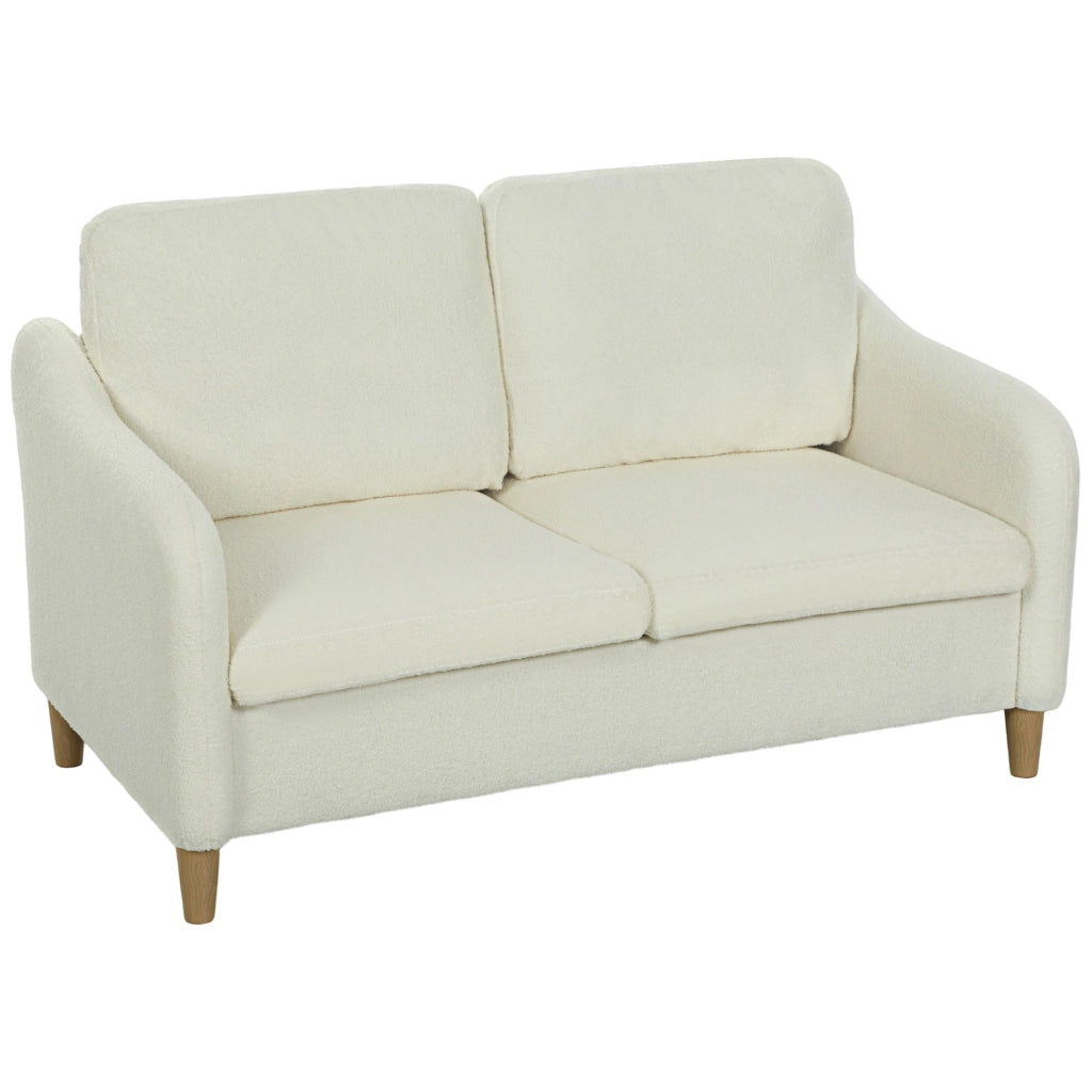 Divano 2 Posti Moderno 137x69x82 cm con Cuscini Spessi e Rivestimento Sherpa Crema