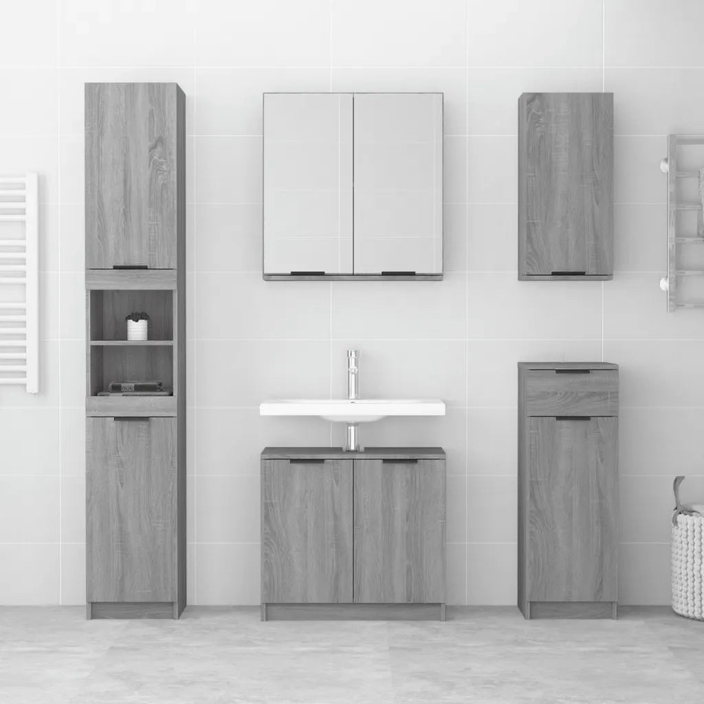 Set Mobili da Bagno 5 pz Grigio Sonoma in Legno Multistrato 3115858