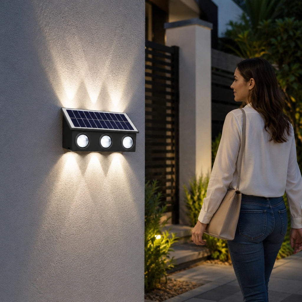 APPLIQUE LAMPADA 6 LED MURO PARETE SOLARE IP65 BIANCO FREDDO GIARDINO TE-B0574