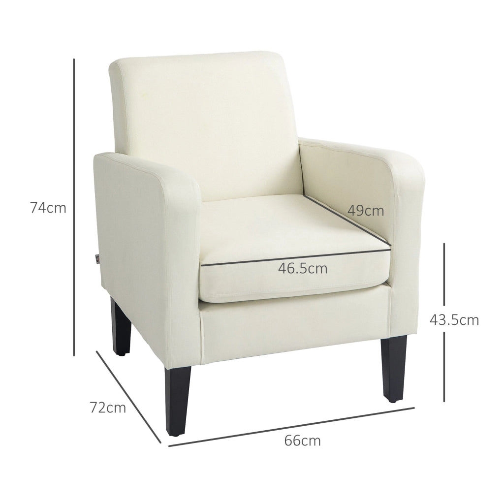 Poltrona Moderna da Camera con Braccioli 66x72x74 cm in Tessuto Crema