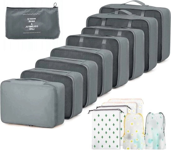 Set di organizzatori per valigie 15 pezzi di borse trasparenti impermeabili in grigio